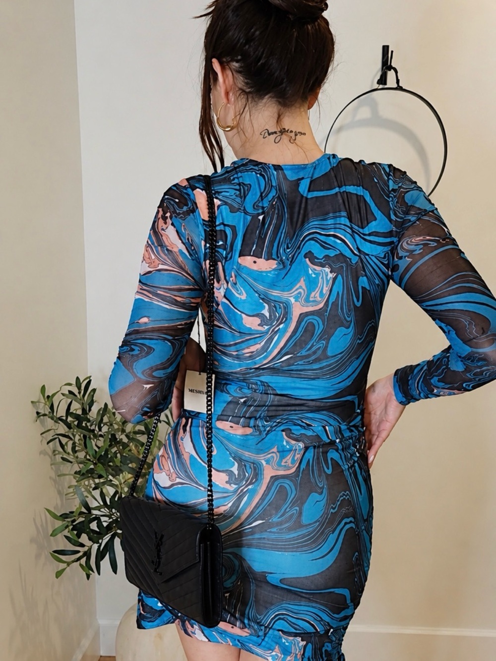 NWT Superdown Katya Ruched Mini Dress in Blue Marble